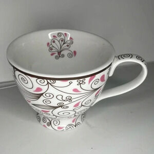 Mary Kay Coffee Mug 2011 Pink Brown Floral Footed Bottom Large Size